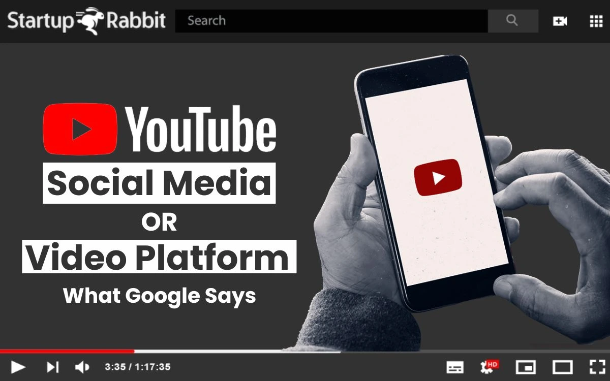YouTube video thumbnail asking "Social Media OR Video Platform," showing a person holding a phone with the YouTube logo.