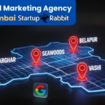 #1 Digital Marketing Agency Navi Mumbai Startup Rabbit map with locations: Belapur, Kharghar, Seawoods, Vashi.