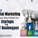 Digital marketing graphic for Navi Mumbai startups and businesses featuring chess pieces on social media icon blocks.
