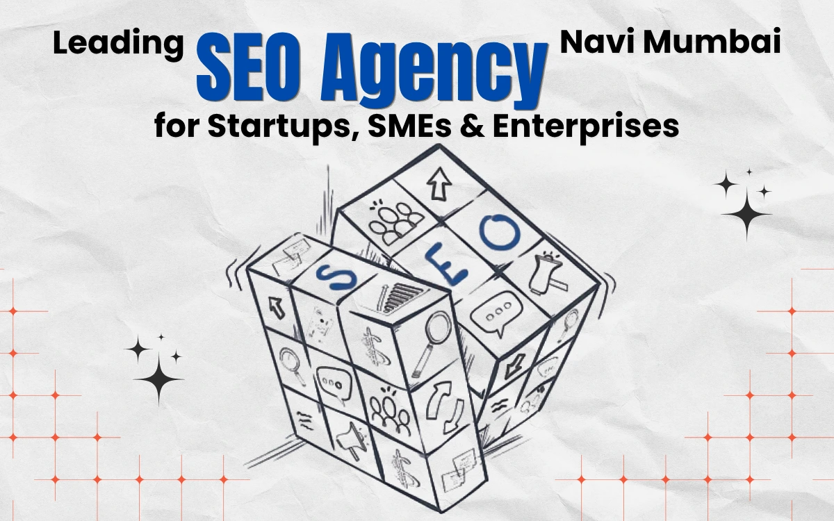 Graphic: Leading SEO Agency in Navi Mumbai for Startups, SMEs & Enterprises, featuring an SEO-themed Rubik's Cube.